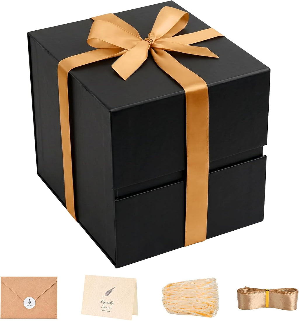 LIFELUM Black Gift Box for Birthday with Magnetic Lid, 8.6"x8.6"x8.6"
