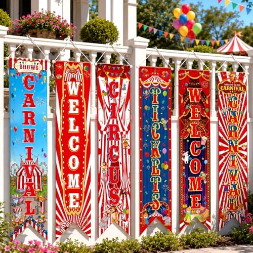 Hahafelt 6 Pcs Carnival Circus Party Decoration 61'' Halloween Porch Banner