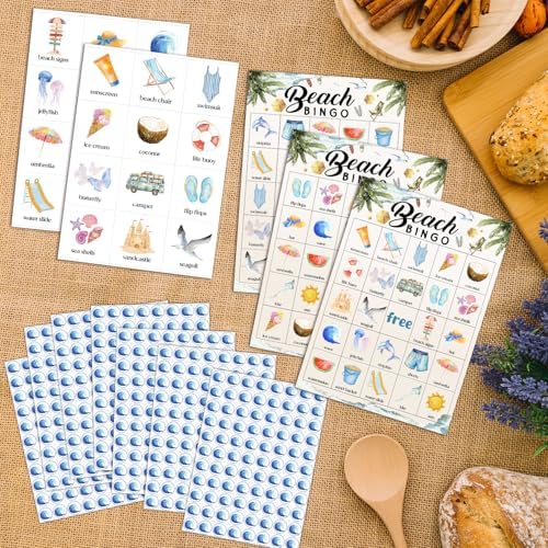 Beach Bingo Game Happy Holiday Party Games with 24 Players, Bingo Game for Adults Family Friend, Travel Games Card for Outdoor Indoor, Family Holiday Party Activities Supplies Decoration-14