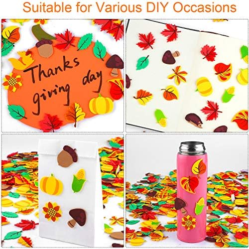 Aneco 500 Pieces Leaf Foam Stickers Self-Adhesive Fall Maple Squirrels Acorns Stickers for Fall Thanksgiving Scrapbooking Craft Decorations, Assorted Fall Theme