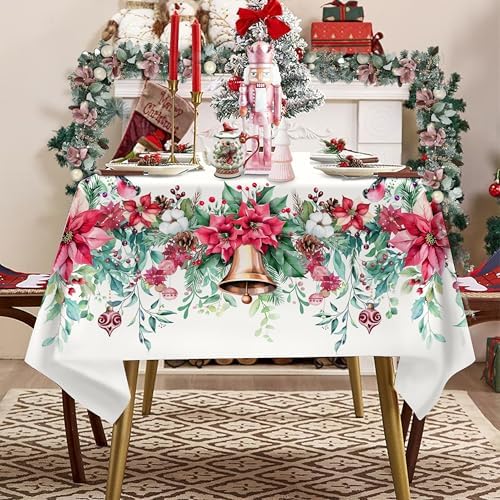 Christmas Tablecloth Pink Xmas Decorations Waterproof Tablecloths Table Covers for Dinner Kitchen Dining Table Party Holiday Decor 60"x 102" Oblong/Rectangle