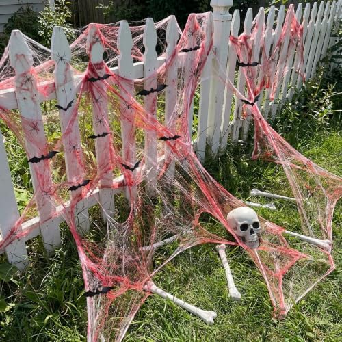 Watayo 1100 Sqft Bloody Super Stretch Cobwebs with 60 Fake Spiders 12 Bats