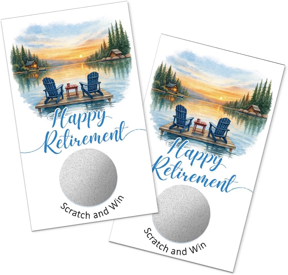 TOUNER 50Pcs Lake Retirement Party Scratch Off Game Cards, Lake Theme Retirement Scratch Cards for Moving Away Farewell Leaving Goodby Activity Birthday Party Family Gathering Raffle Tickets