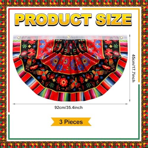 Outus 3 Pcs Mexican Fiesta Party Decoration 1.5 x 3 ft Mexican Pleated Bunting Fan Flag Cinco De Mayo Folk Art Half Fan Flag Hanging Banners for Carnivals Taco Birthday Party Favors