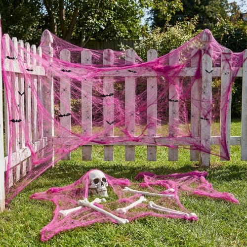 1100 Sqft Rose Red Halloween Spider Web Decor with 60 Fake Spiders 12 Bats