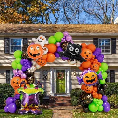 Halloween Balloons Arch Kit, 131pcs Black Purple Orange Green Balloons