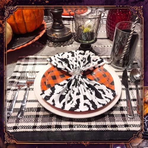 Qinyoung 8 Sets Halloween Cloth Napkins and Skeleton Claw Napkins Rings