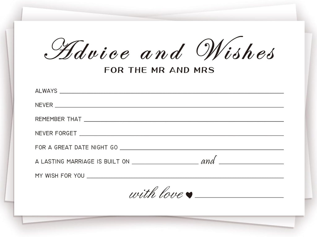 Advice and Wishes Cards for the New Couples Mr and Mrs, Bride and Groom, Newlyweds, Perfect 50 Pcs Wedding Advice Cards for the Wedding Reception Decorations/Bridal Shower Party