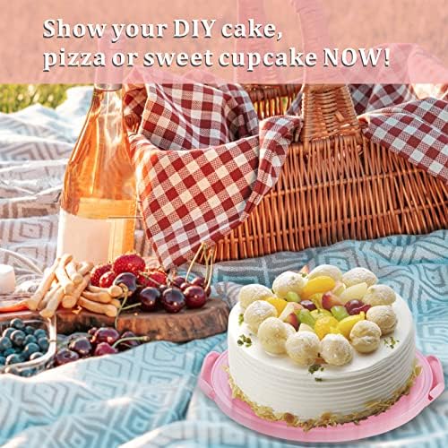 10in Plastic Cake Carrier with Handle, Round Cake Holder with Lid Pink Cake Container for 6in/8in/10in Cake(pink)