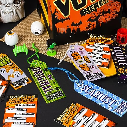 JOYIN 57 PCS Halloween Party Costume Contest Ballot Set of Boxes with Voting Ballots and Trophy Award Ribbons for Halloween Party Game Home Indoor Office Vote, Trick or Treat Trophy Awards Ribbons