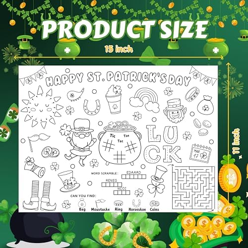 45pcs St. Patrick's Day Disposable Coloring Placemats Irish Crafts for Kids Party Favors Coloring Poster Holiday Party Supplies School Classroom Activities Paper Table Mats