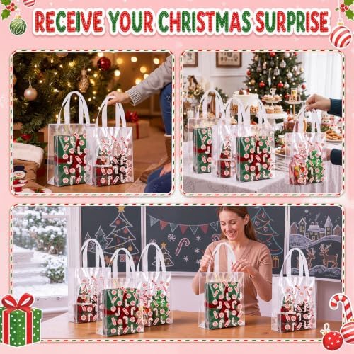 Pajean 25 Pcs Christmas Plastic Gift Bags with Handles, Candy Cane Pouches