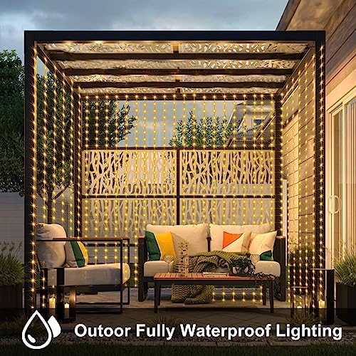 echosari Curtain Lights Battery Operated 6.6×6.6ft with Remote Timer