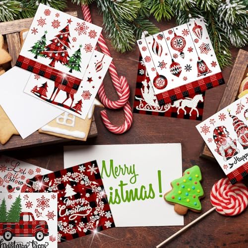 Saillong 12 Pack Plaid Christmas Diamond Greeting Cards with Envelopes