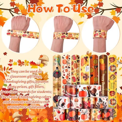 LUYI Thanksgiving Fall Slap Bracelets - 36pcs Autumn Theme Snap Wristbands for Party Favors, Table Decorations & Holiday Gatherings
