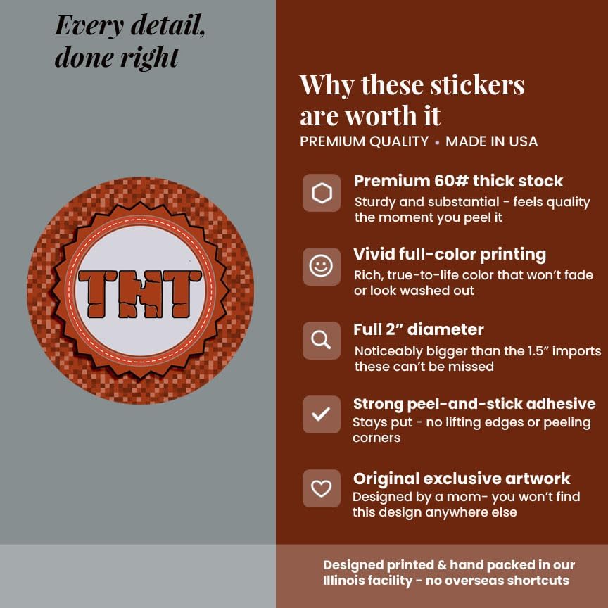 TNT Stickers, 40 Pack 2-Inch Dynamite Stickers, TNT Labels for Pixel Gaming Party Favors, Goodie Bags & Envelope Seals by Amanda Creation