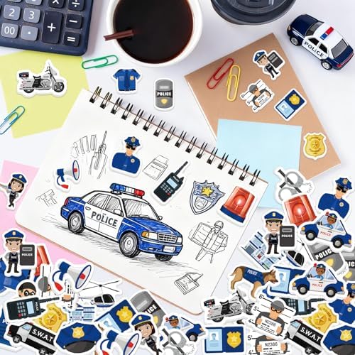 300Pcs Police Foam Stickers, Self-Adhesive Police Car Dog Stickers Cop Themed Decals Sticker Decorations for DIY Crafts Party Supplies School Activity Reward