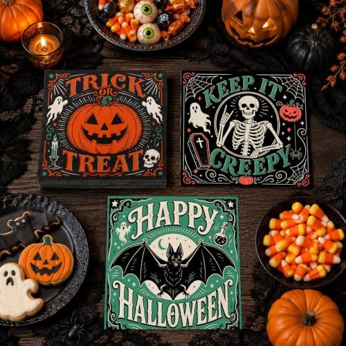 50Pcs Vintage Halloween Paper Napkins - 4 Designs 2-Ply, 6.5 × 6.5 inchs