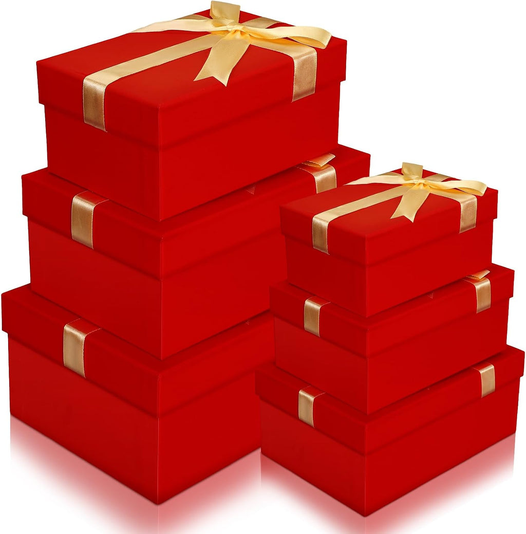 Cholemy 6 Pcs Christmas Nesting Gift Box, Lovely Style, Red, Golden