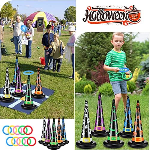BBTO Halloween Toss Game Set, Inflatable Witch Hat Ring Toss Game for Teens
