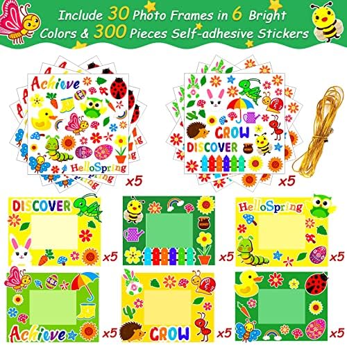 chiazllta 30 Packs Picture Frame Crafts DIY Stickers Flower Butterfly Spring Summer Craft Kits for Kids Bulk Art Craft Party Favors Home Back to School Classroom Activities Bulletin Board Decorations