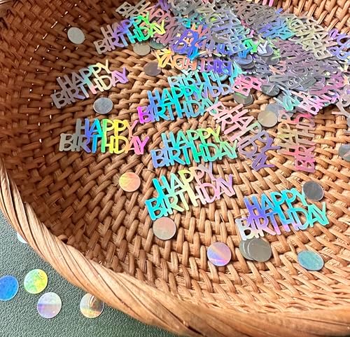 Birthday Confetti for Table Decor, Glitter Happy Birthday Table Confetti, 270 PCS Iridescent Party Decorations