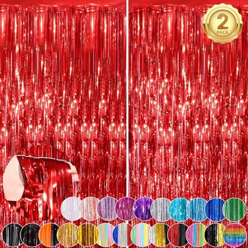 2 Pack Red Foil Curtain Backdrop Birthday Party Decorations Party Streamers