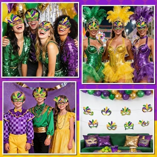 Jansun 24-Pack Mardi Masquerade Gras Masks, Party Masks with Feathers Stickers Carnival Costumes Outfits Accessories