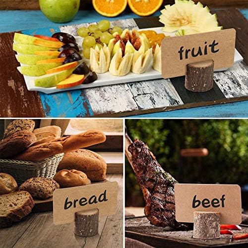 Toncoo Wood Place Card Holders, 30Pcs Premium Rustic Table Number Holders and 30Pcs Kraft Table Place Cards, Wood Photo Holders, Ideal for Wedding Party Table Name and More (30 Pcs Place Card Holders)