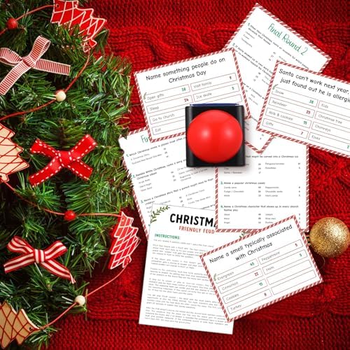 Syhood Christmas Friendly Feud Card Game with 2 Answer Buzzers