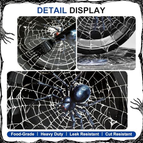 100 Pcs Halloween Spider Web Party Tableware Set – Disposable Spider Plates, Napkins and Forks with Black Spider Web Design for Halloween Party Decorations, Haunted House and Spooky Celebrations