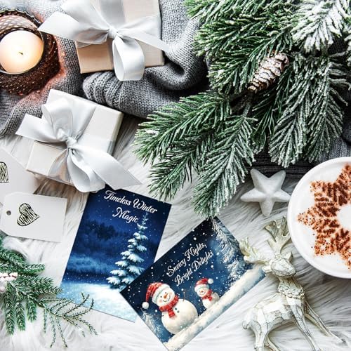 Nuanchu 80 Pcs Winter Forest Holiday Cards Bulk 4 x 6 Inch Christmas Tree Postcard Moonlight Silent Night Snow Scene Xmas Blank Holiday Cards for Friends Relatives Family, 20 Designs