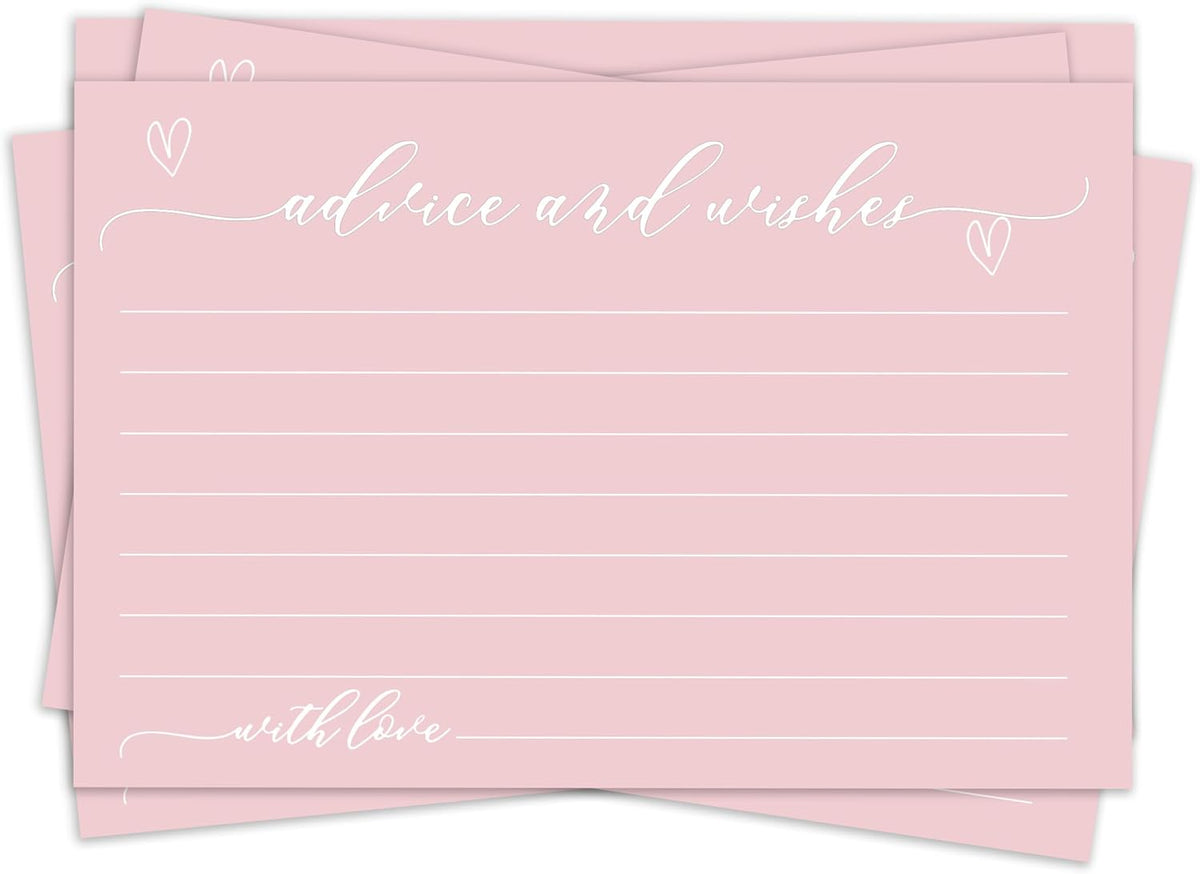 25Pcs Pink Advice & Wishes Cards, Minimalism Pink Advices Cards for Baby Shower, Bridal Shower, Mr and Mrs, Graduation, Wedding Reception Decorations 4x6