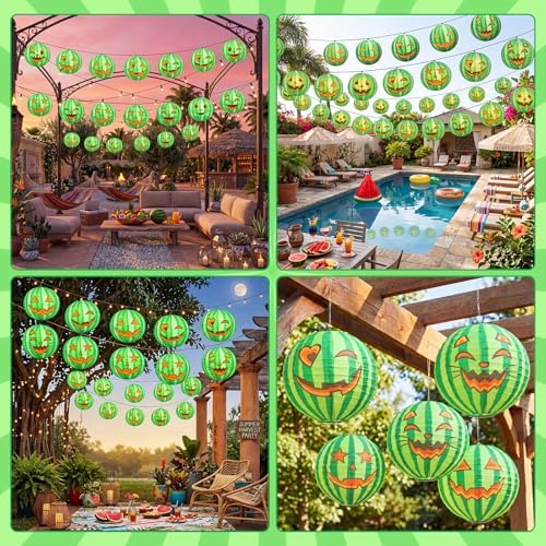 Fumete 16 Pcs Summer Halloween Decorations Paper Watermelon Lanterns