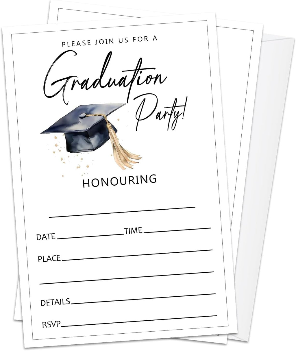 Minimalist Graduation Invitations 2026 with Envelopes - 20 Pack Class of 2026 Graduation Party Invitations, 4x6 Inch Fill-in Graduation Announcements for High School or College - A04