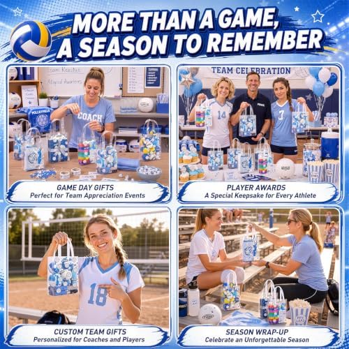 Pajean 24 Pcs Volleyball Theme Plastic Gift Bags with Handles, 5.9 x 8.7 x 3.1 Inch Volleyball PE Treat Bags, Sport Candy Goodie Pouches for Sports Senior Night, Team Gifts, Event Supplies Decoration