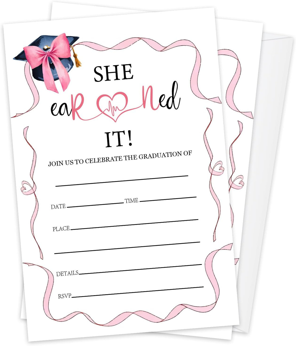 Graduation Invitations 2026 with Envelopes - 20 Pack Class of 2026 Pink bow Graduation Party Invitations, 4x6 Inch Fill-in Graduation Announcements for High School or College - A13
