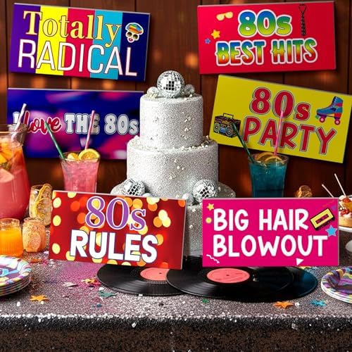 Beeveer 24 Designs 80s Photo Booth Props, 1980s Double Sided PVC Signs
