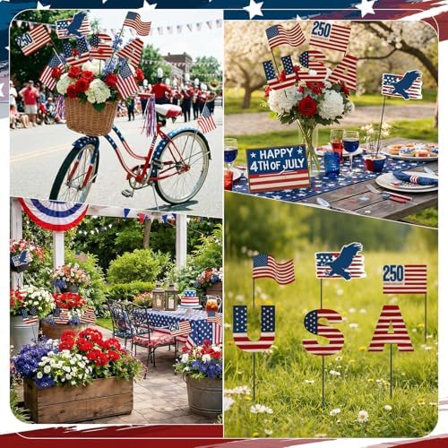 Pickmesh 6 Pcs 4th of July Outdoor Decor Metal Yard Signs 12 Inch USA Eagle