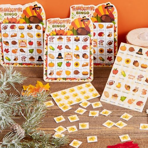 JOYIN 30-Player Thanksgiving Bingo Game Cards for Kids & Family Activities, School Classroom Party Games, Autumn Holiday Favors Supplies