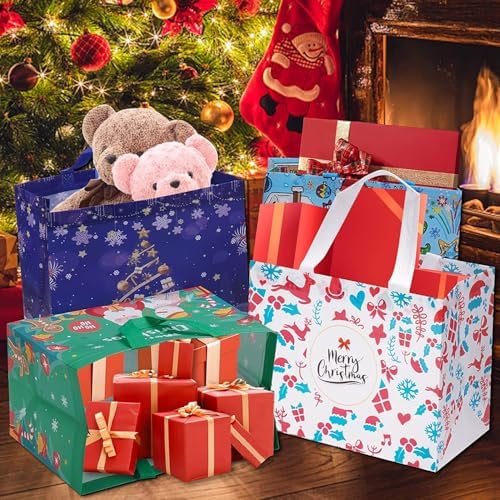 Heetobcos 36 Pack Christmas Gift Bags 13” Large Reusable Tote Bags