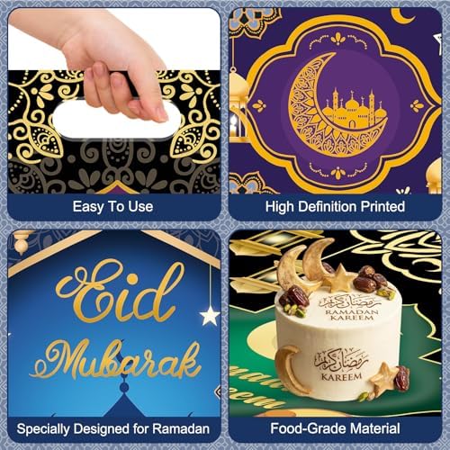 50 Pcs Ramadan Gift Bags with Handles - Eid Mubarak Goodie Bag, Ramadan Kareem Plastic Goody Candy Cookie Snack Treat Party Favor Bags Bulk for Islamic Muslim Eid Mubarak Party Supplies Favors,4 Style