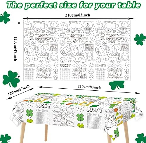 Wiooffen 47"x 82" St. Patrick's Day Giant Coloring Tablecloth Posters Activity for Kids, Huge Holiday Color-in Paper Poster Table Cover Arts and Crafts for Kids Preschool Kindergarten Classroom