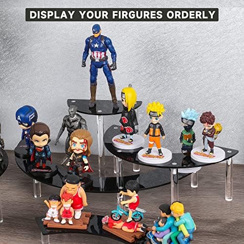 YestBuy Display Stand Shelf For Pop Figure, 3 Tier Black Acrylic Cupcake Stand, Perfume Organizer Stands, 2 Pack Half Moon Dessert Stand for Display Or Collections