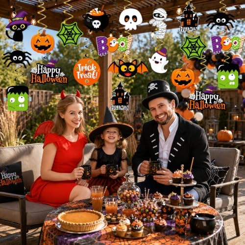 Halloween Hanging Decorations,Halloween Ghost Streamers,Cute Spooky Ghost Pumpkin Witch Hats Ceiling Hanging Swirls, Halloween Decorations Indoor for Office Classroom