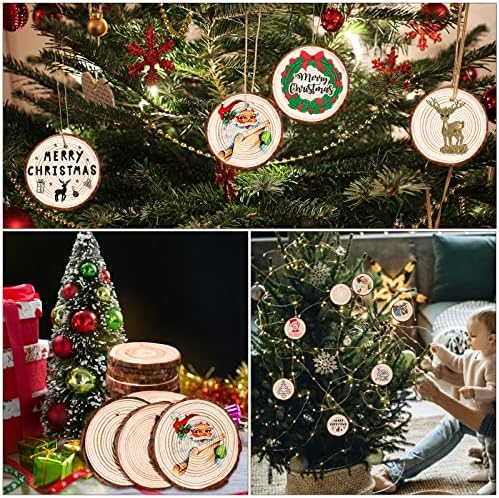 Max Fun Natural Wood Slices 30PCS 3.1-3.5'' Crafts DIY Wooden Christmas Ornaments Unfinished Predrilled Round Wood Circles for Arts and Crafts Centerpieces Holiday Hanging Decorations