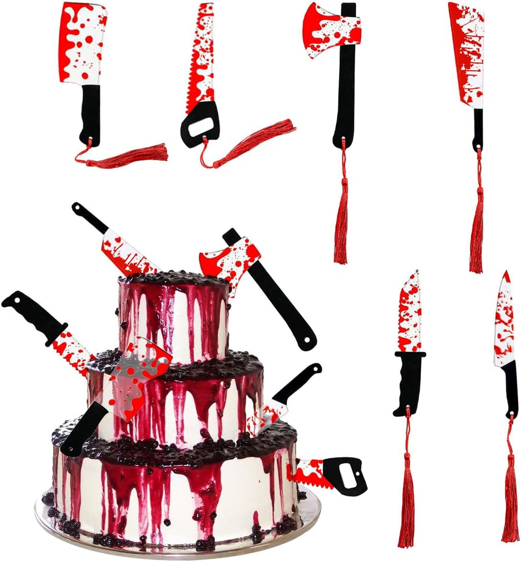 Halloween Bloodstain Knife Cake Toppers Horror Cupcake Toppers, Spooky Themed Cake Decorations, for Party Decor, 6 Pcs
