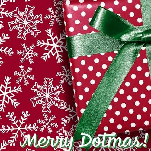 BIOBROWN Christmas Wrapping Paper Snowflake and Polka Dots Design for Xmas
