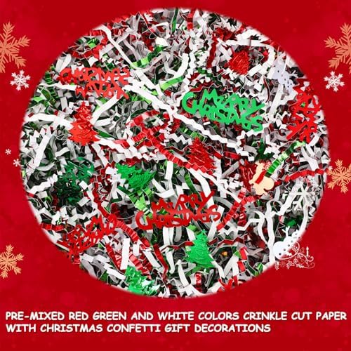 Jansun Christmas Crinkle Cut Paper Shred, 4oz Metallic Red Green White