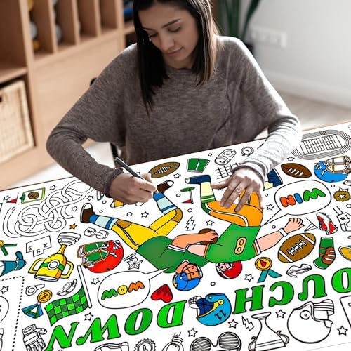 Giant Football Coloring Tablecloth for Kids,Large Coloring Posters for Kids Art Craft Home Birthday Party Supplies 30 x 72 Inch